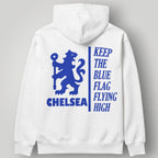 Chelsea FC Clean White Minimalist Hoodie – Blue & Gold Lion Crest Urban Pullover