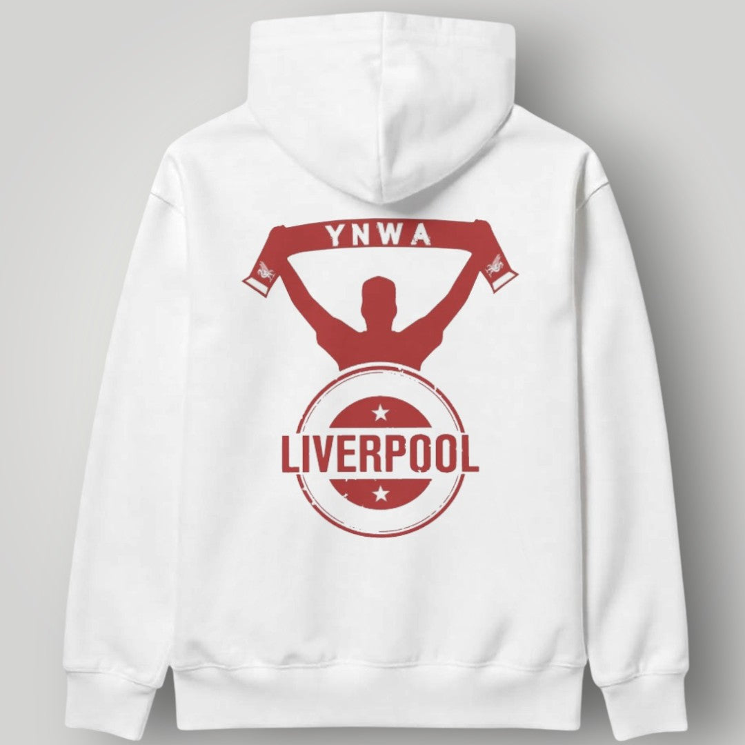 Liverpool F.C. Classic Varsity Circle Hoodie - White Two-Tone LFC Heritage Apparel