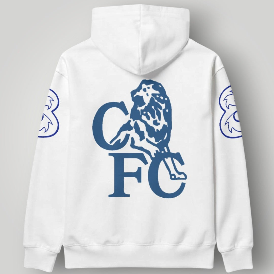 Chelsea FC "CFC LDN" White Hoodie – London Streetwear Edition Lion Crest Pullover