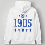 Chelsea FC White Heritage Edition Hoodie – Blue 1905 Lion Crest Urban Pullover