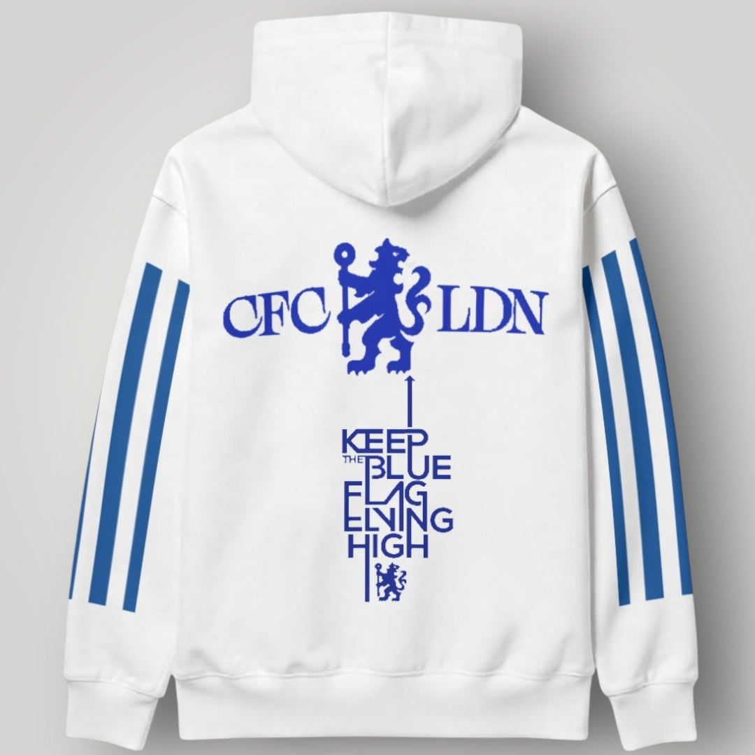 Chelsea FC Modern Lion Heritage Hoodie – White & Blue 1905 Streetwear Pullover