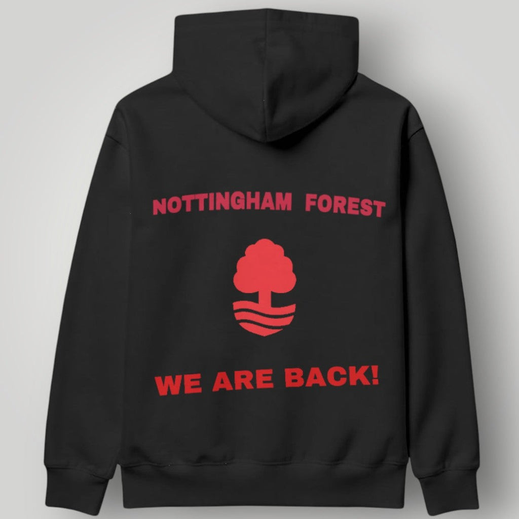 Nottingham Forest "We Are Back" Hoodie - Bold Red Circular Crest Pullover - NFFC Premier League Fan Apparel