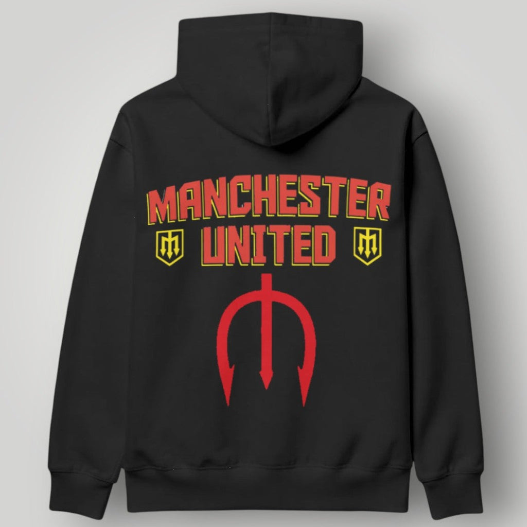 Manchester United Official Colors Full Crest Hoodie - Black & Gold MUFC Premium Fan Gear