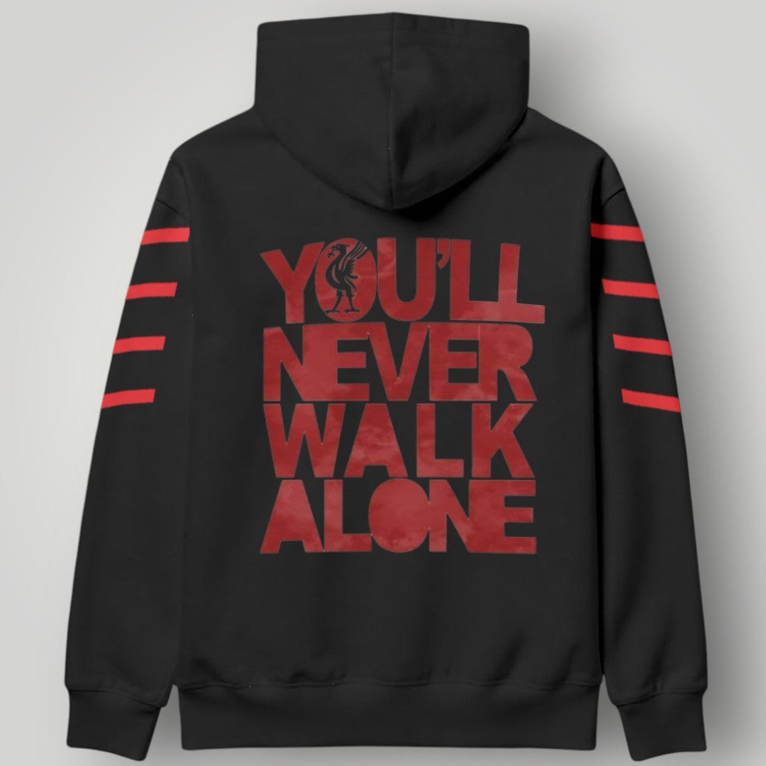 Liverpool F.C. "The Reds" Graphic Stripe Hoodie - Black & Red LFC Urban Streetwear