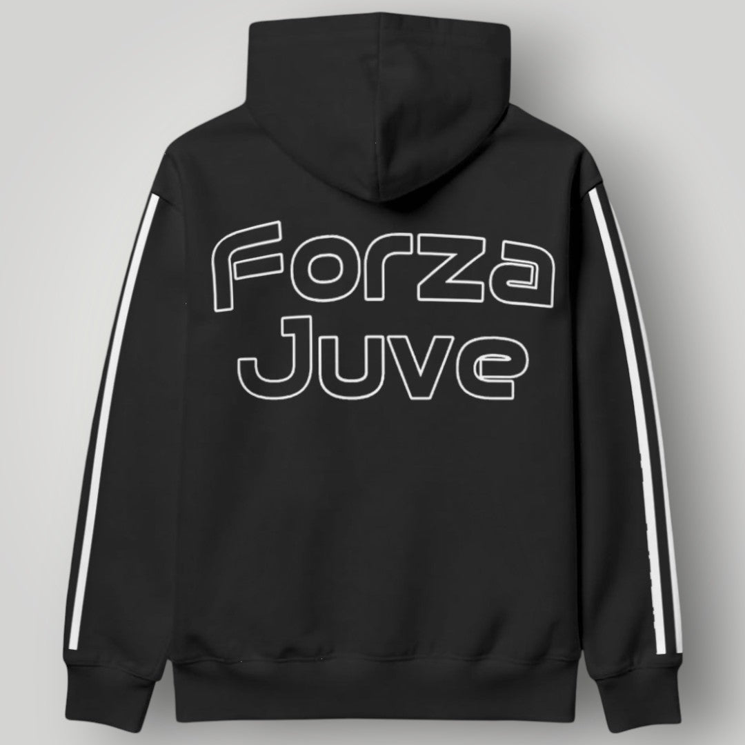 Juventus "Fino Alla Fine" Sports Hoodie - Contrast Drawstring & Racing Stripe Fan Gear