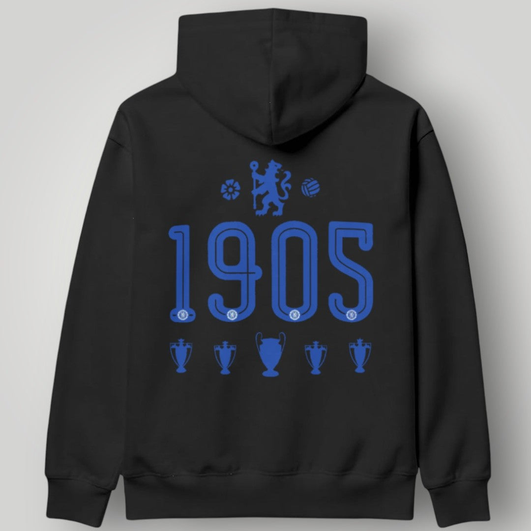 Chelsea FC White Heritage Edition Hoodie – Blue 1905 Lion Crest Urban Pullover