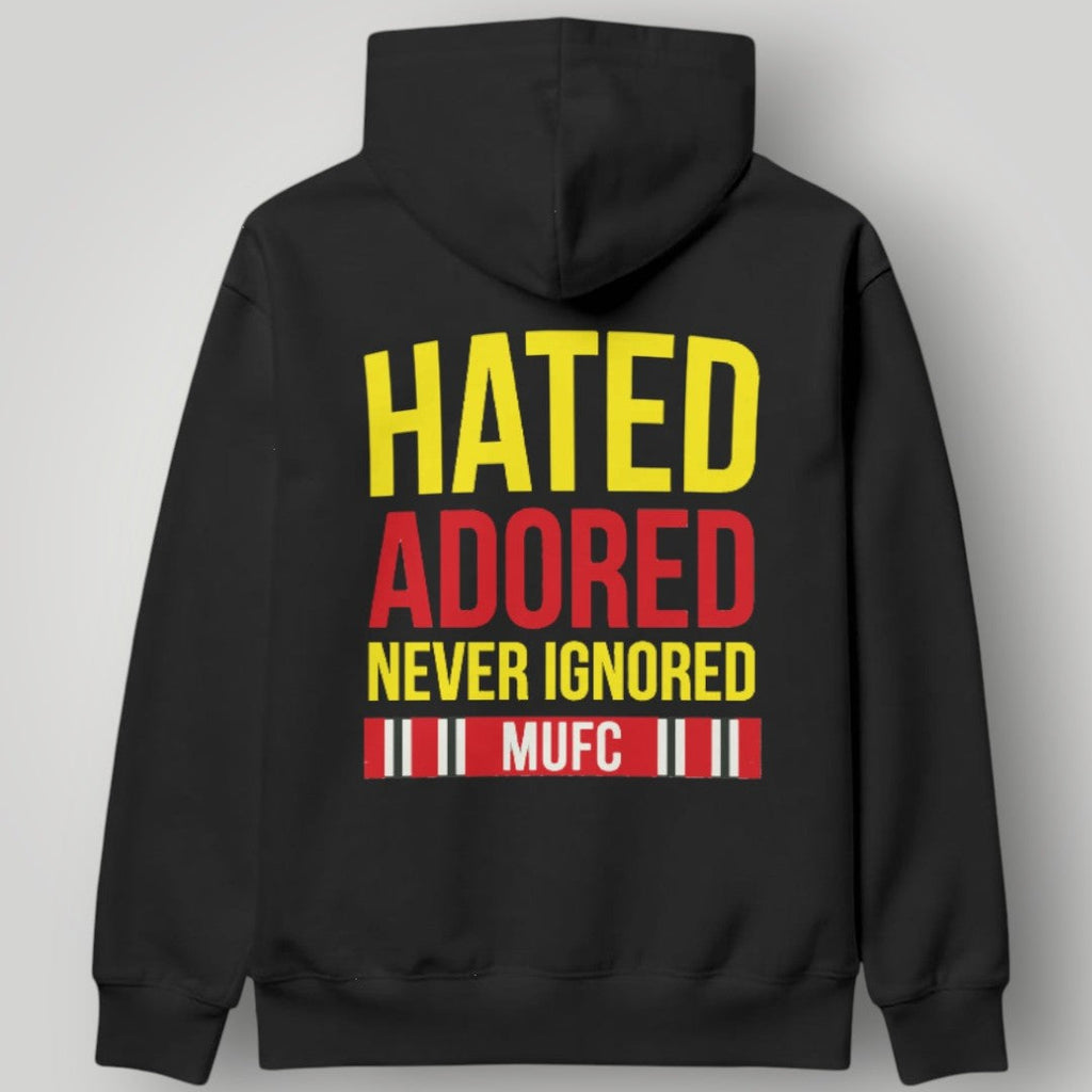 Manchester United "We Are United" Graphic Hoodie - Black & Gold MUFC Split Typography Streetwear