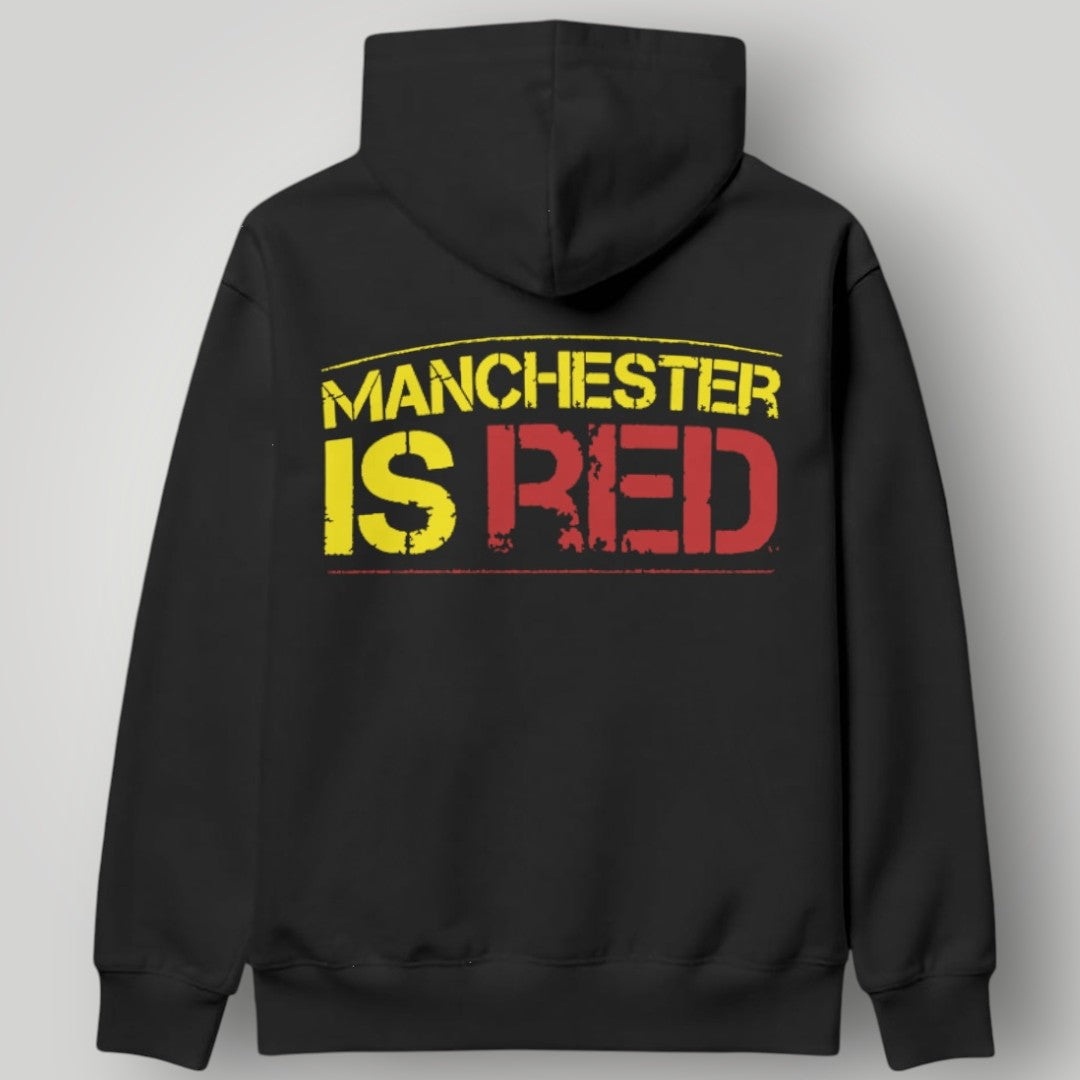 Manchester United Vertical Trident Hoodie - White & Black MUFC Two-Tone Graphic Sweatshirt