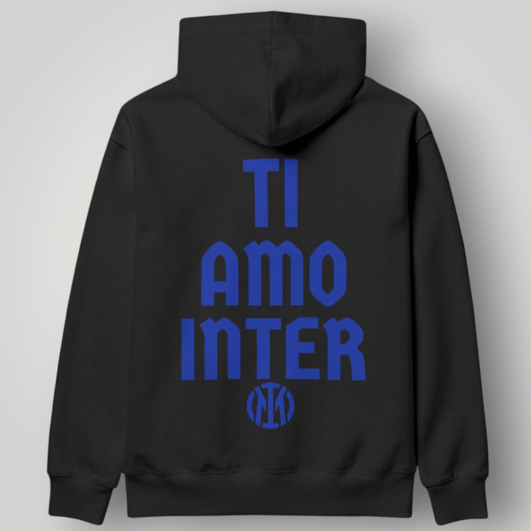 Inter Milan "Ti Amo" Passion Hoodie - Minimalist Blue Diagonal Design - Premium Black Nerazzurri Fan Pullover