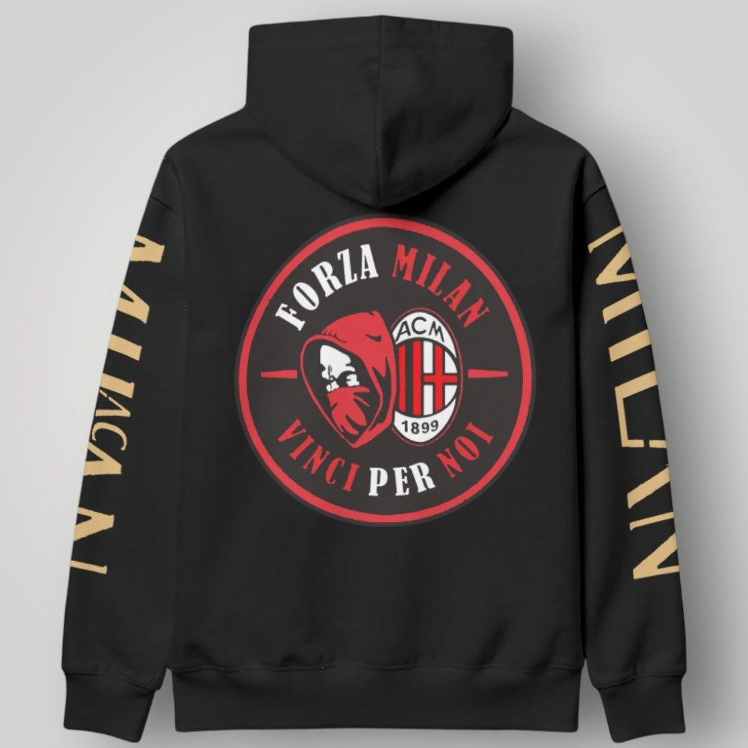 AC Milan "Dark Devil" Hoodie - Il Diavolo Graphic & Gold Sleeve Print Pullover