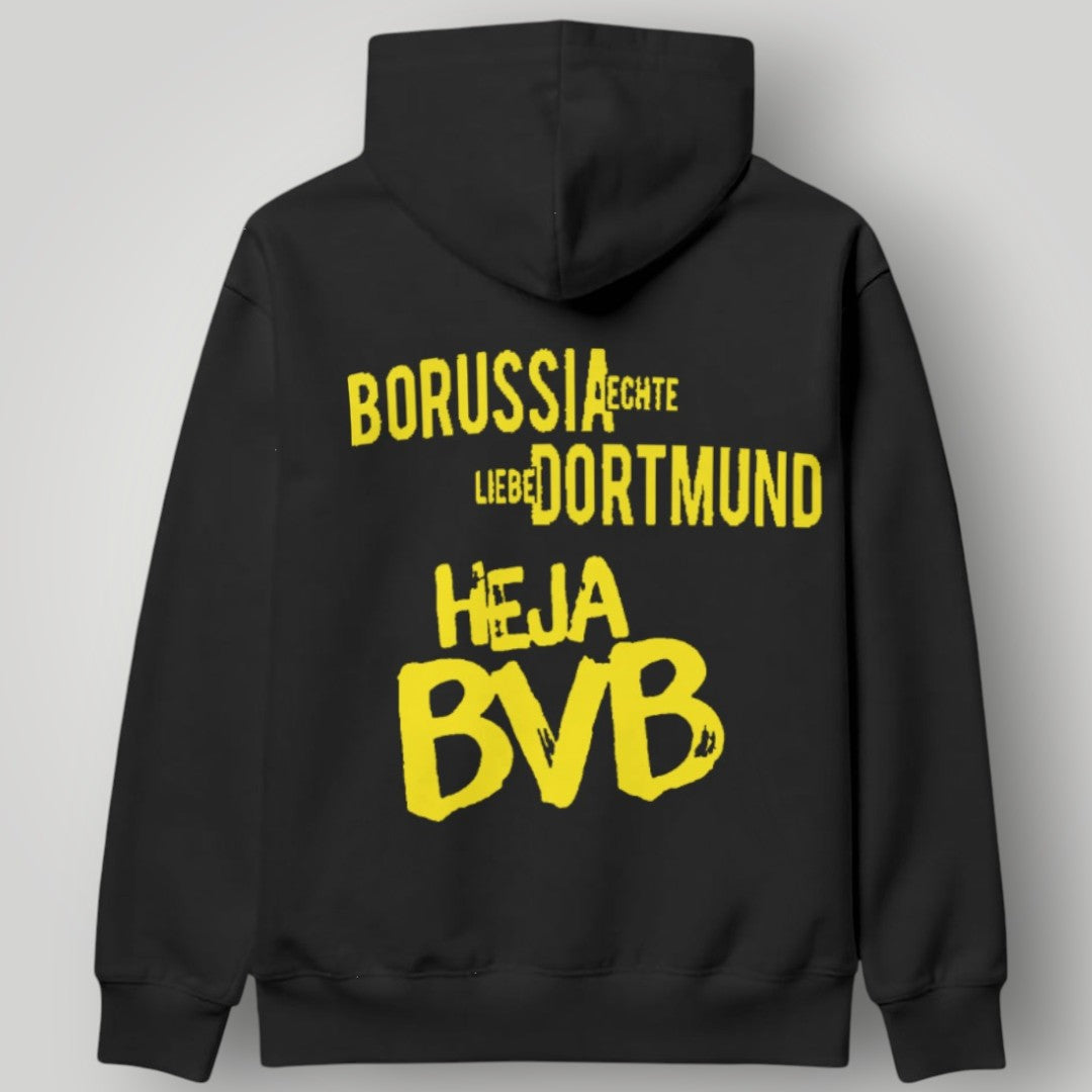 BVB 09 Borussia Dortmund Paint Stroke Hoodie – Black & Yellow Artistic Fan Pullover