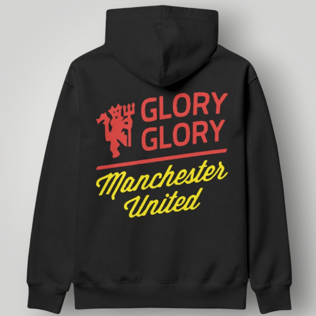 Manchester United "Born, Live, Die United" Life-Long Fan Hoodie - Black & Gold MUFC Slogan Sweatshirt