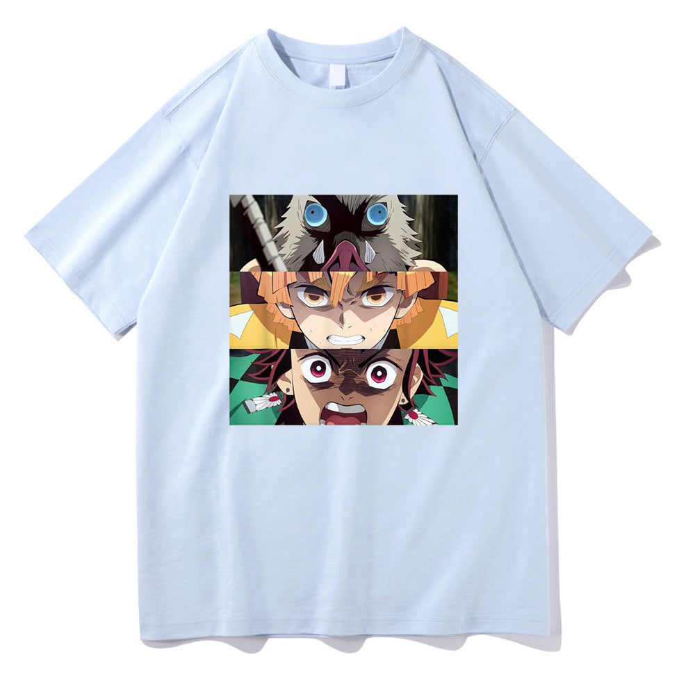 Demon Slayer Cartoon Print Short Sleeve Top