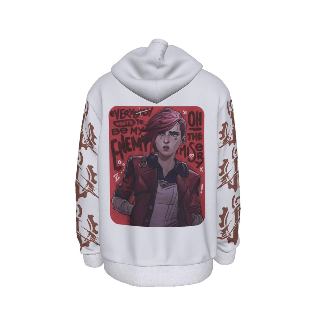 Arcane Vi inspired gamer hoodie front view

League of Legends Vi fan hoodie black

Anime streetwear Vi cosplay hoodie

Arcane style cyberpunk gamer sweatshirt