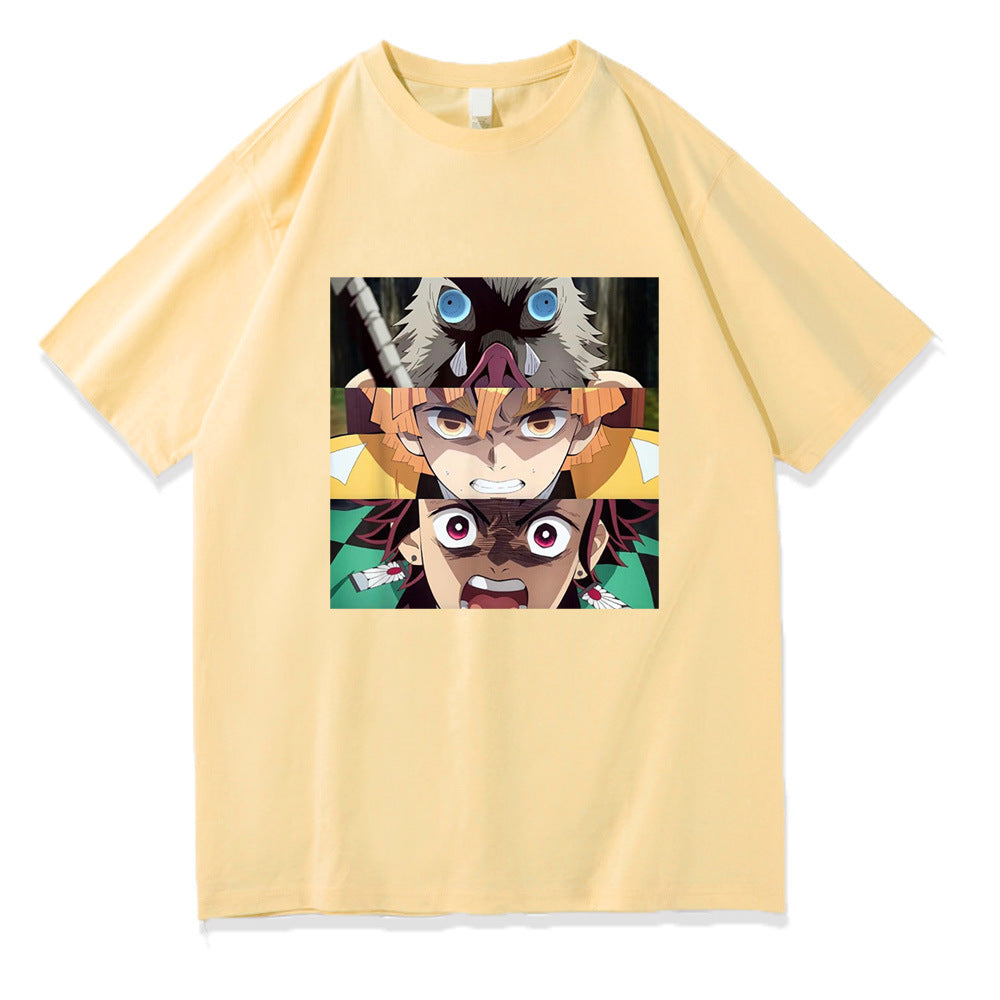 Demon Slayer Cartoon Print Short Sleeve Top