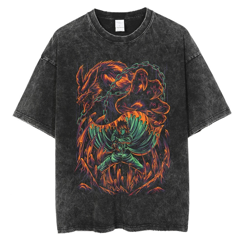 Washed Old Naruto Anime Cotton T-Shirt