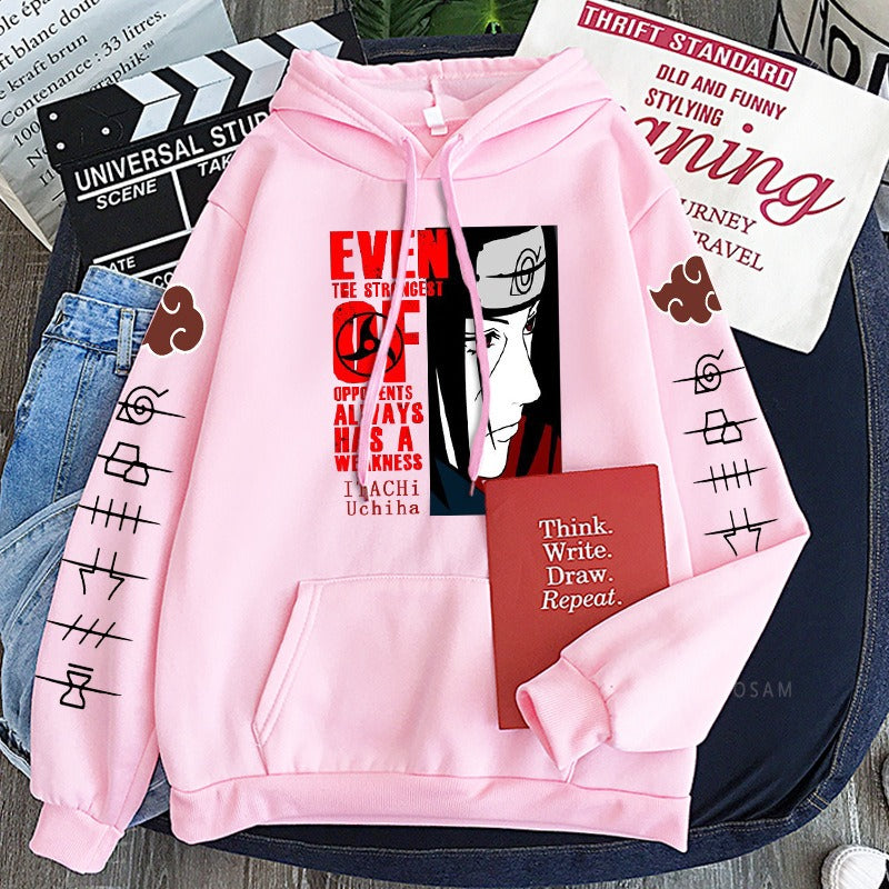 Itachi Uchiha Writings Wheel Eye Plush Hoodie