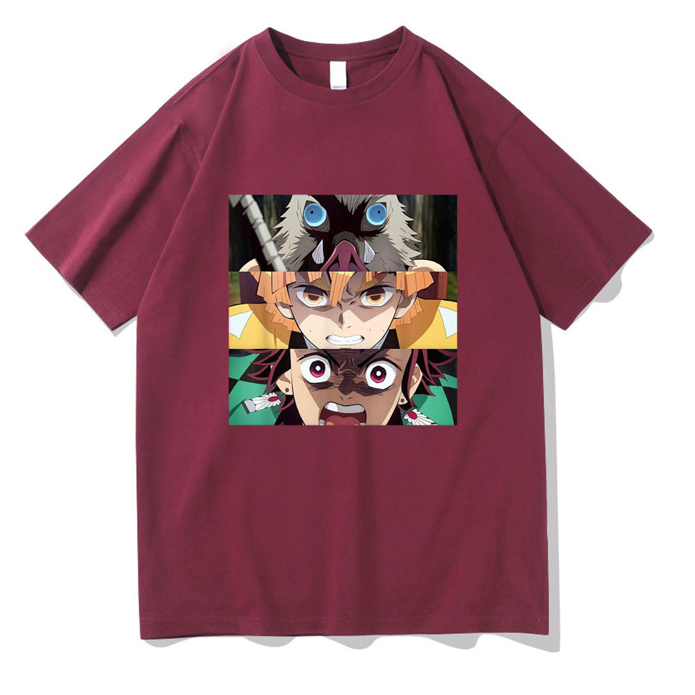 Demon Slayer Cartoon Print Short Sleeve Top
