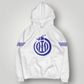 Inter Milan Dragon Crest Hoodie - Minimalist Blue IM Logo Pullover - White Nerazzurri Streetwear with Patterned Sleeves
