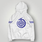 Inter Milan Dragon Crest Hoodie - Minimalist Blue IM Logo Pullover - White Nerazzurri Streetwear with Patterned Sleeves