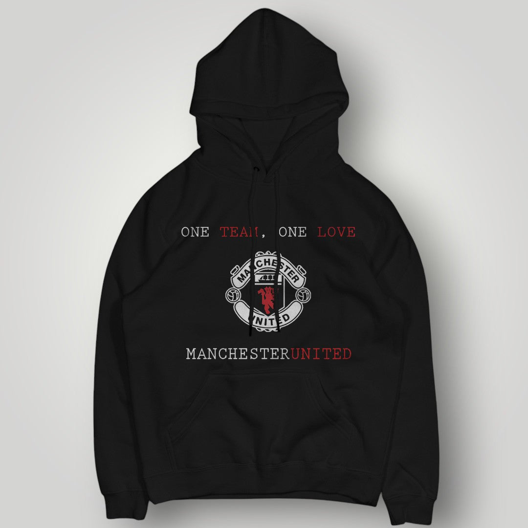 Manchester United "One Team, One Love" Premium Hoodie - Black MUFC Slogan Fan Apparel