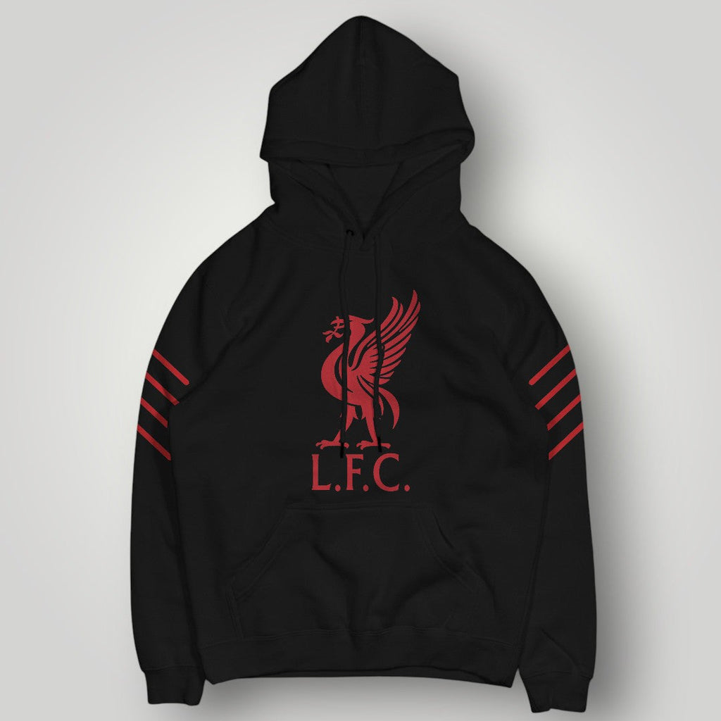 Liverpool F.C. Big Red Liver Bird Hoodie - Athletic L.F.C. Triple Stripe Sleeve Pullover