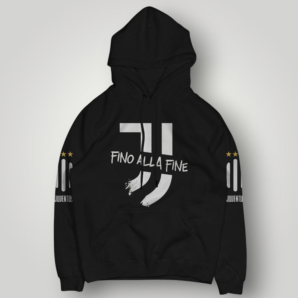 Juventus "Fino Alla Fine" Black Hoodie - Signature Motto & Gold Star Fan Edition