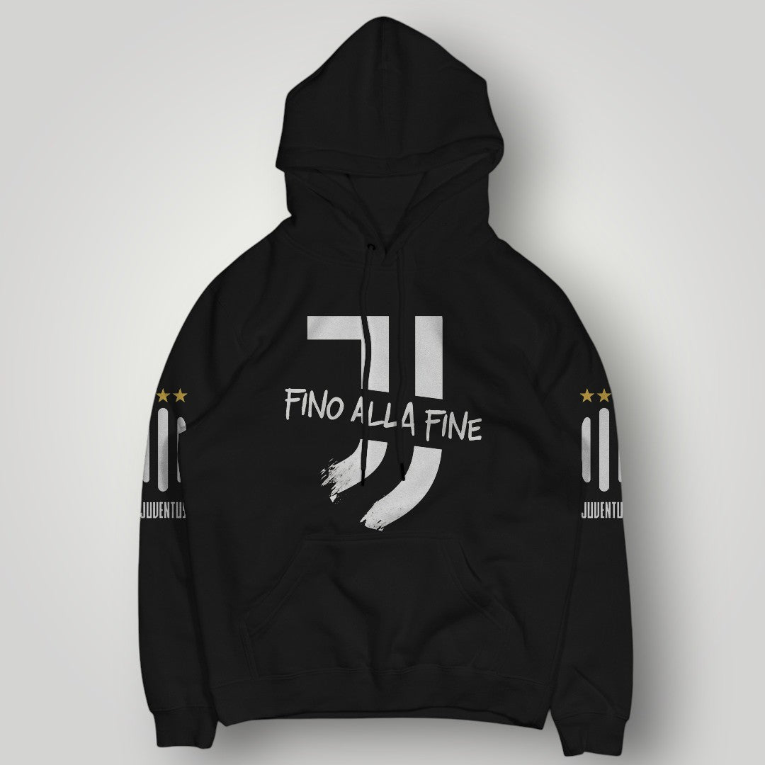 Juventus "Fino Alla Fine" Black Hoodie - Signature Motto & Gold Star Fan Edition