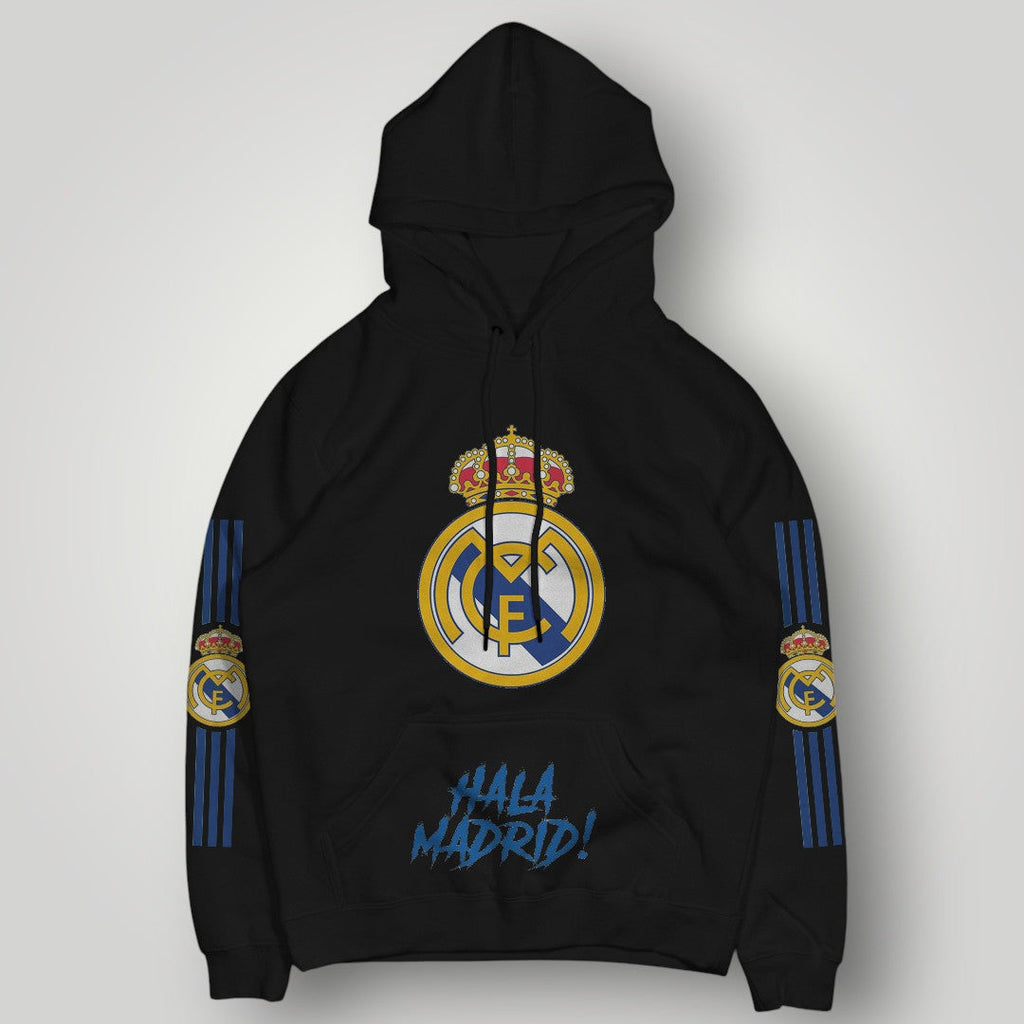 Real Madrid "Hala Madrid" Premium Hoodie - Iconic Royal Crest Black Football Pullover