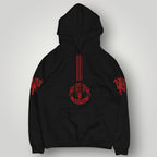 Manchester United "Red Devils" Vertical Stripe Hoodie - Black MUFC Graphic Fan Streetwear