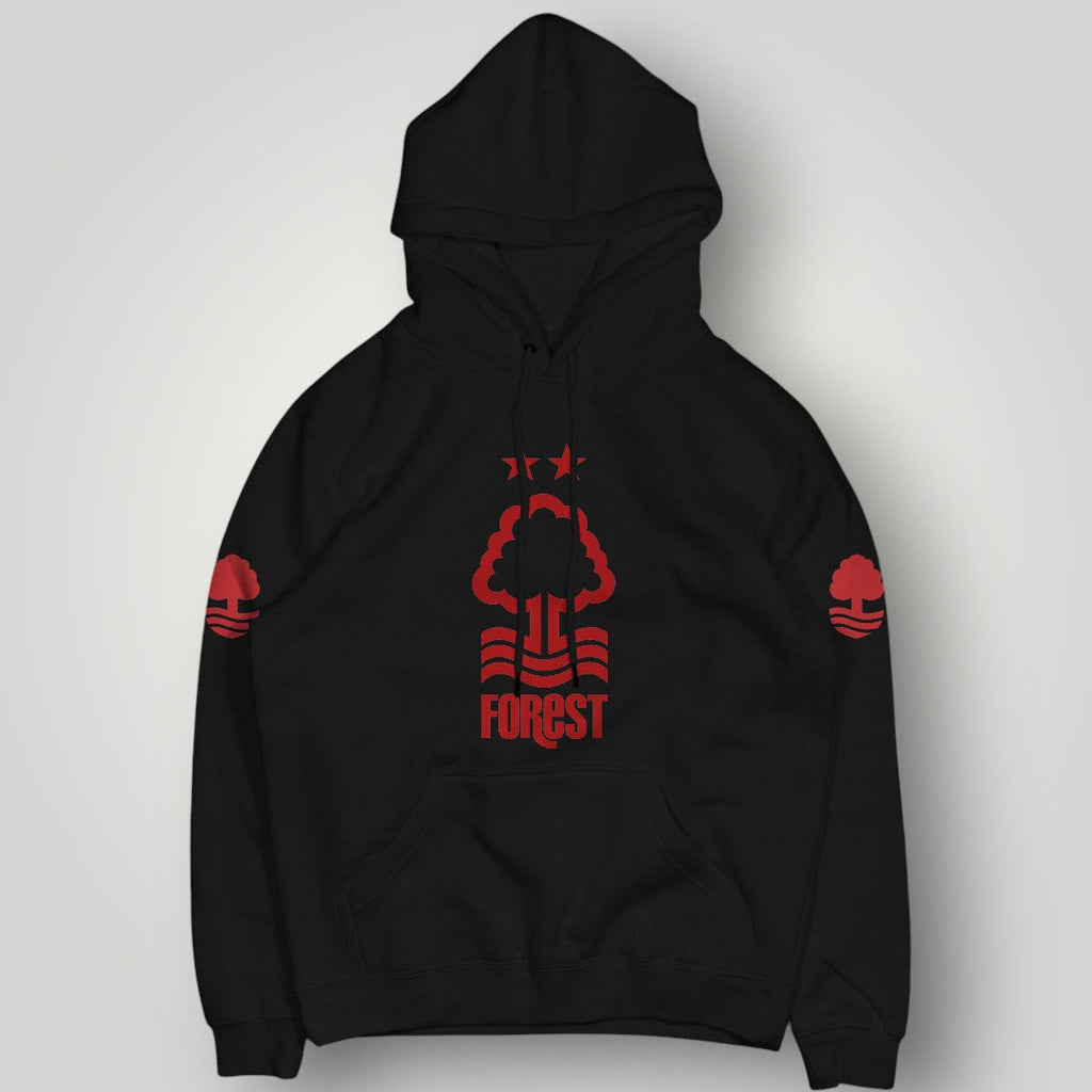 Nottingham Forest FC Inspired Minimalist Hoodie - Retro Forest Crest Streetwear - Premium Black Pullover
