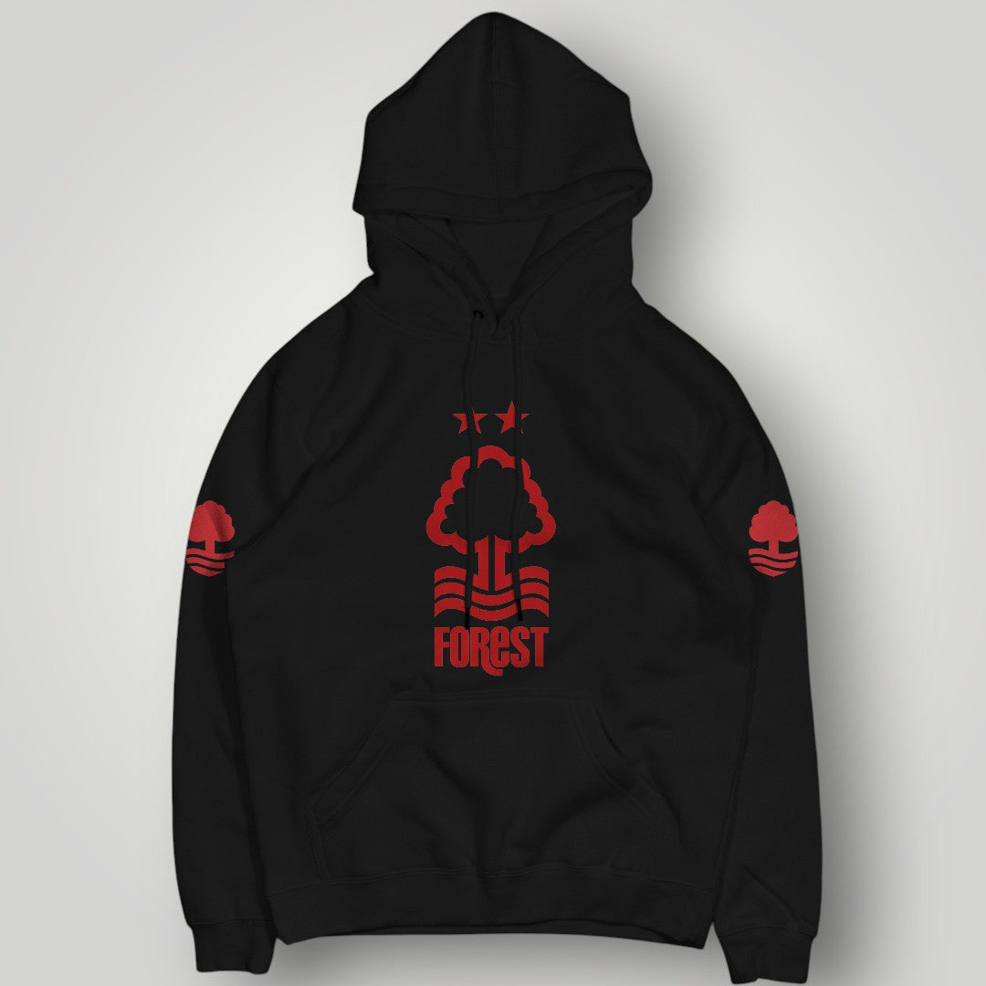 Nottingham Forest FC Inspired Minimalist Hoodie - Retro Forest Crest Streetwear - Premium Black Pullover