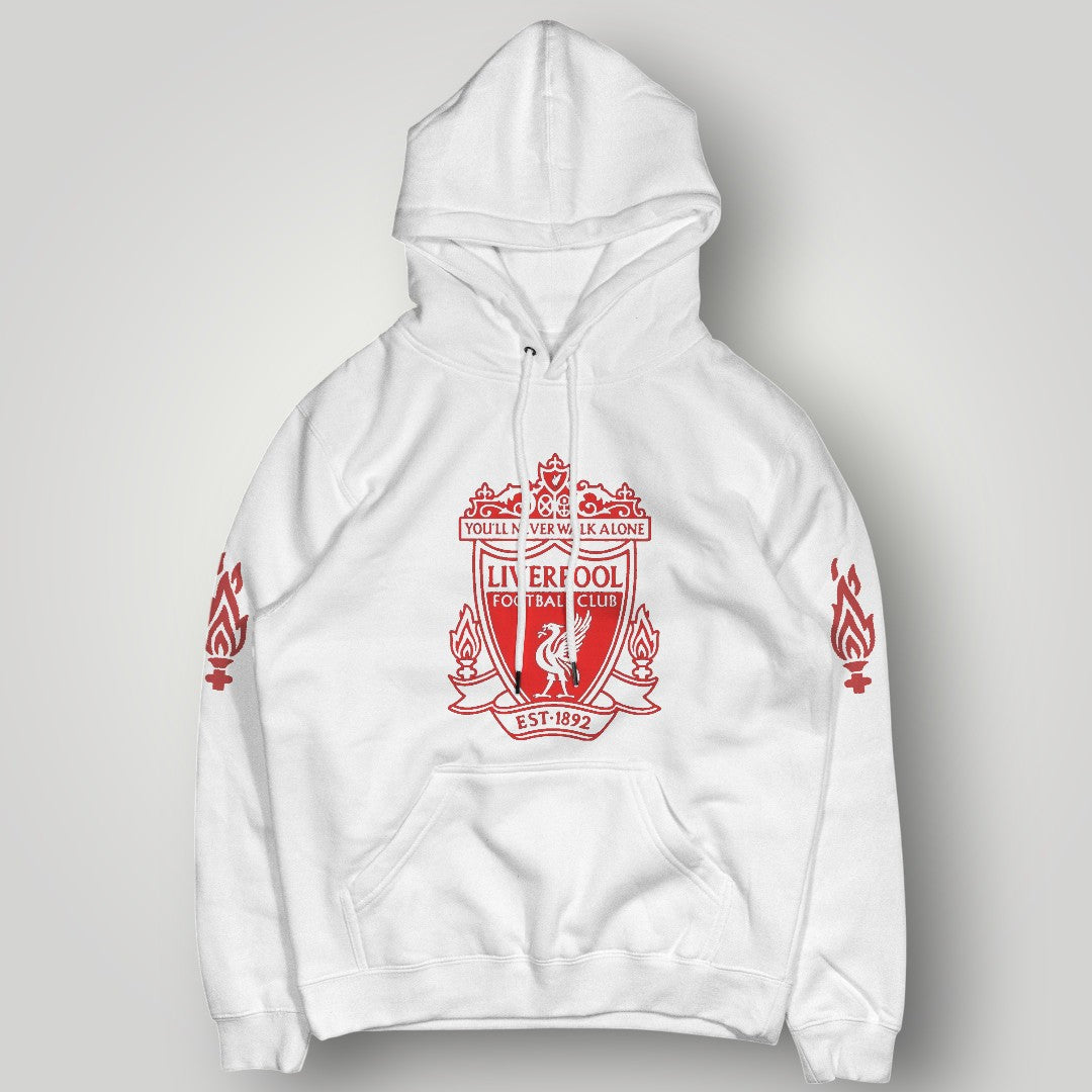 Liverpool F.C. Official Crest Black Hoodie - Eternal Flame Sleeve & YNWA Motto Edition