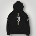 Juventus F.C. Inspired Black Hoodie - Italian Heritage Vertical Stripe Streetwear
