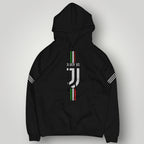 Juventus F.C. Inspired Black Hoodie - Italian Heritage Vertical Stripe Streetwear
