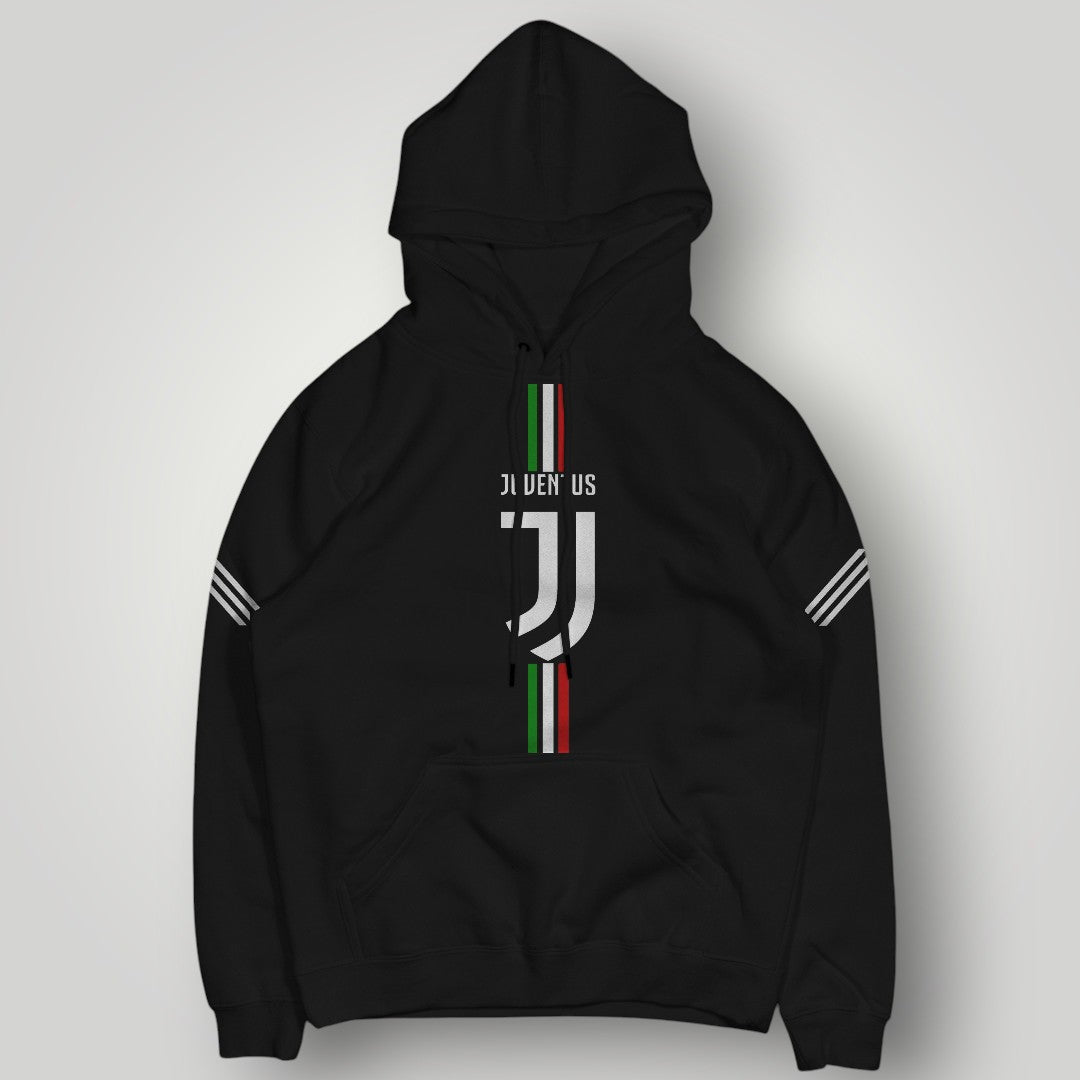 Juventus F.C. Inspired Black Hoodie - Italian Heritage Vertical Stripe Streetwear