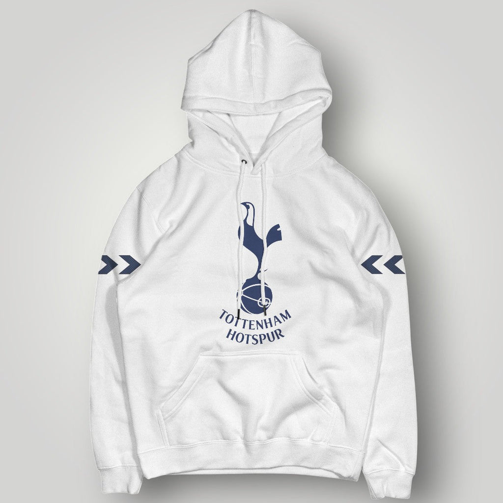 Official-Style Tottenham Hotspur White Hoodie - Classic Spurs Crest & Chevron Sleeve Detail