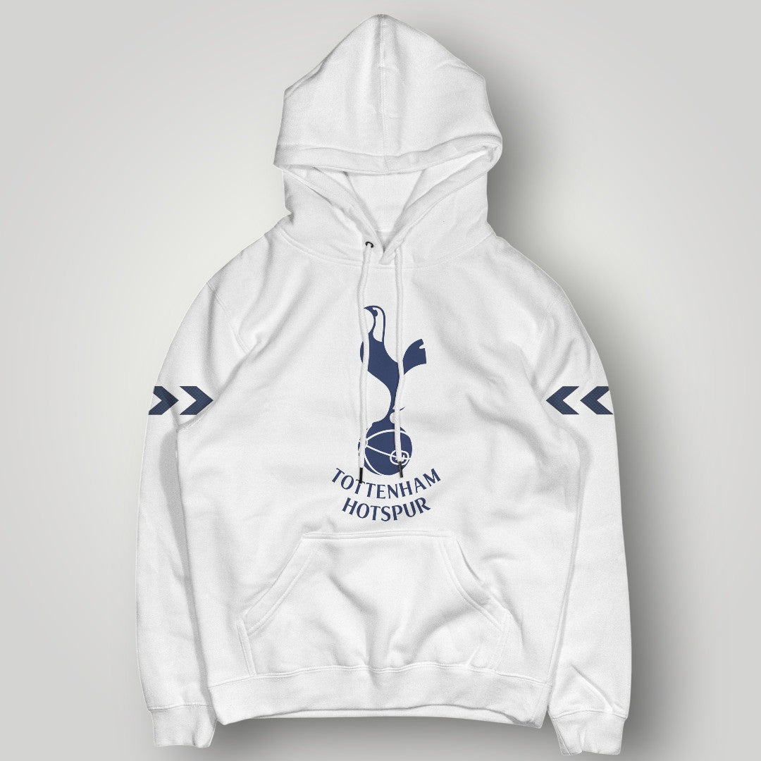 Official-Style Tottenham Hotspur White Hoodie - Classic Spurs Crest & Chevron Sleeve Detail