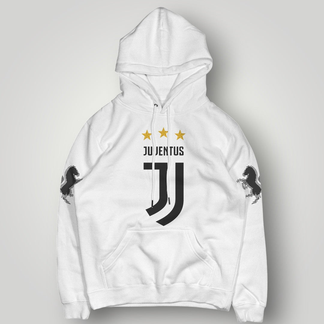Juventus 3-Star Elite Black Hoodie - Heritage Zebra Sleeve Detail & Gold Star Edition