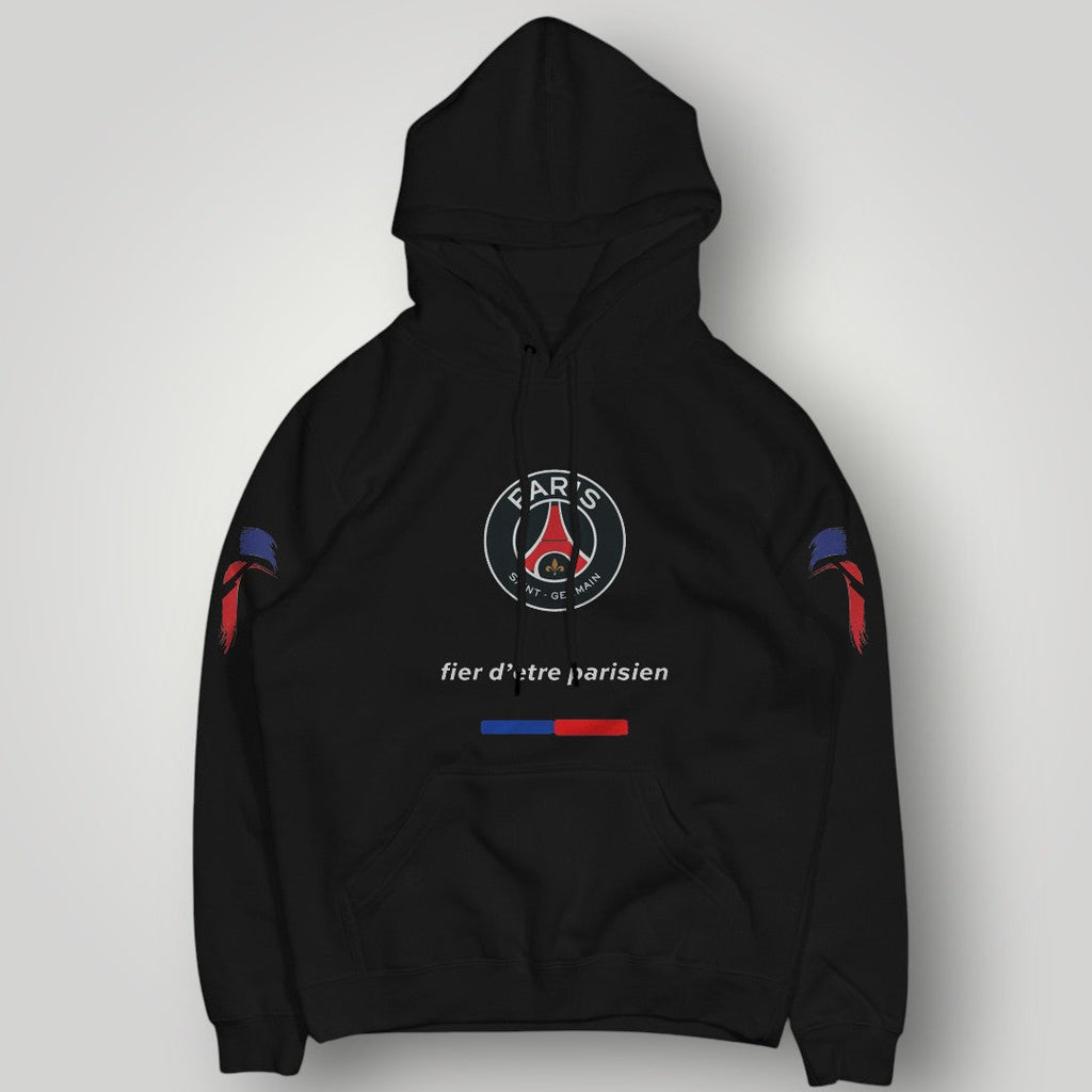 PSG Fan Hoodie - "Fier d’être Parisien" Premium Black Streetwear Pullover