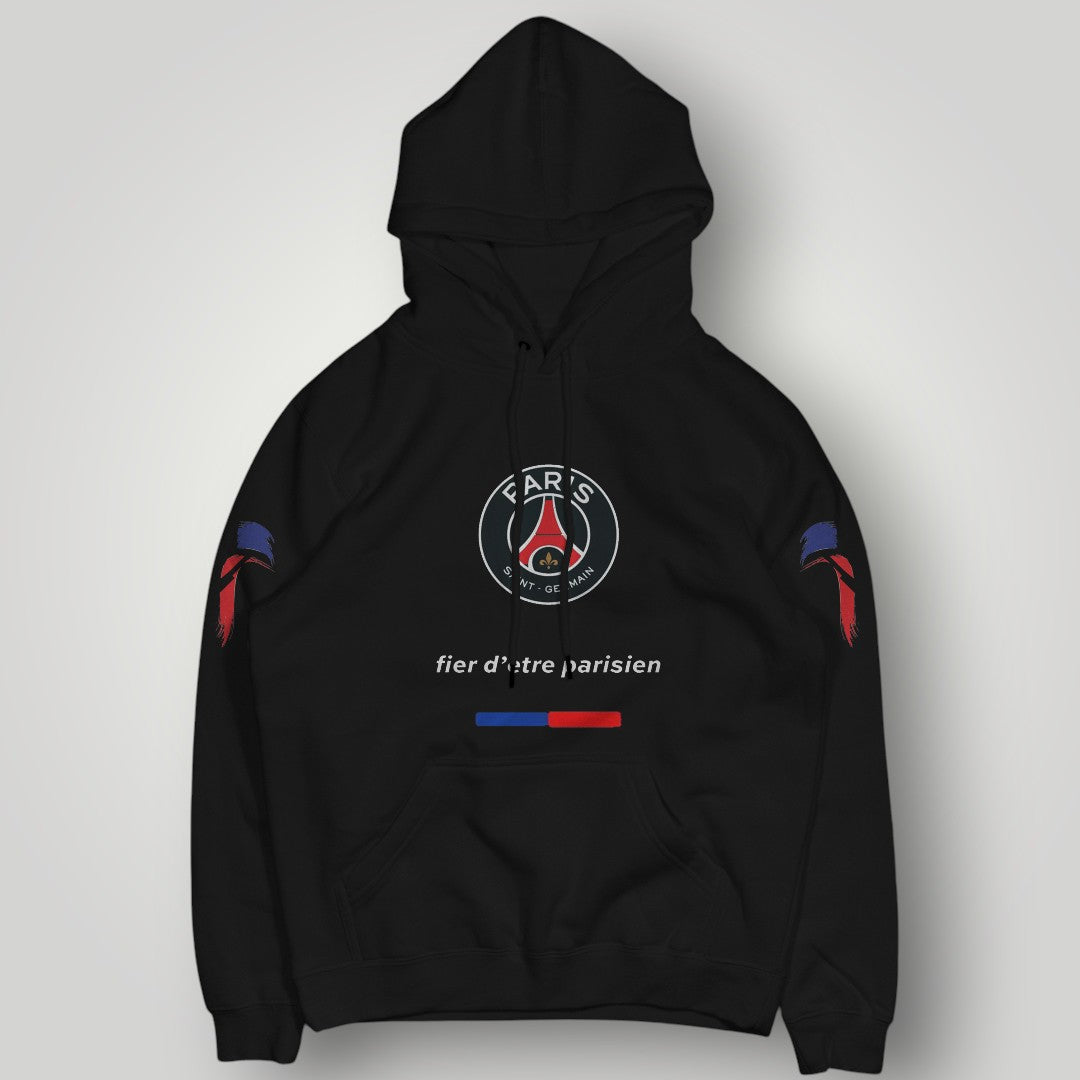 PSG Fan Hoodie - "Fier d’être Parisien" Premium Black Streetwear Pullover