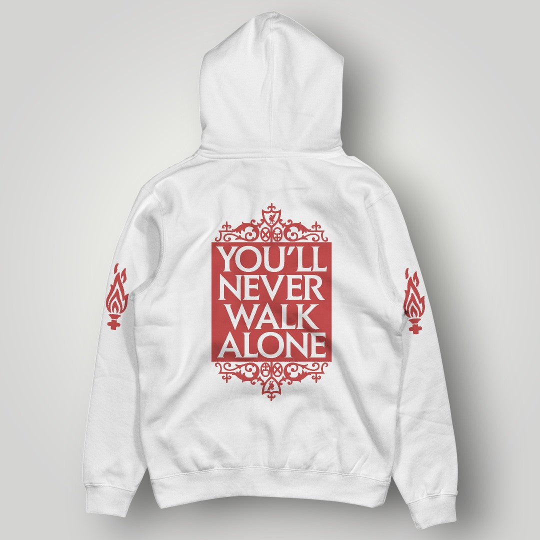 Liverpool F.C. Official Crest Black Hoodie - Eternal Flame Sleeve & YNWA Motto Edition