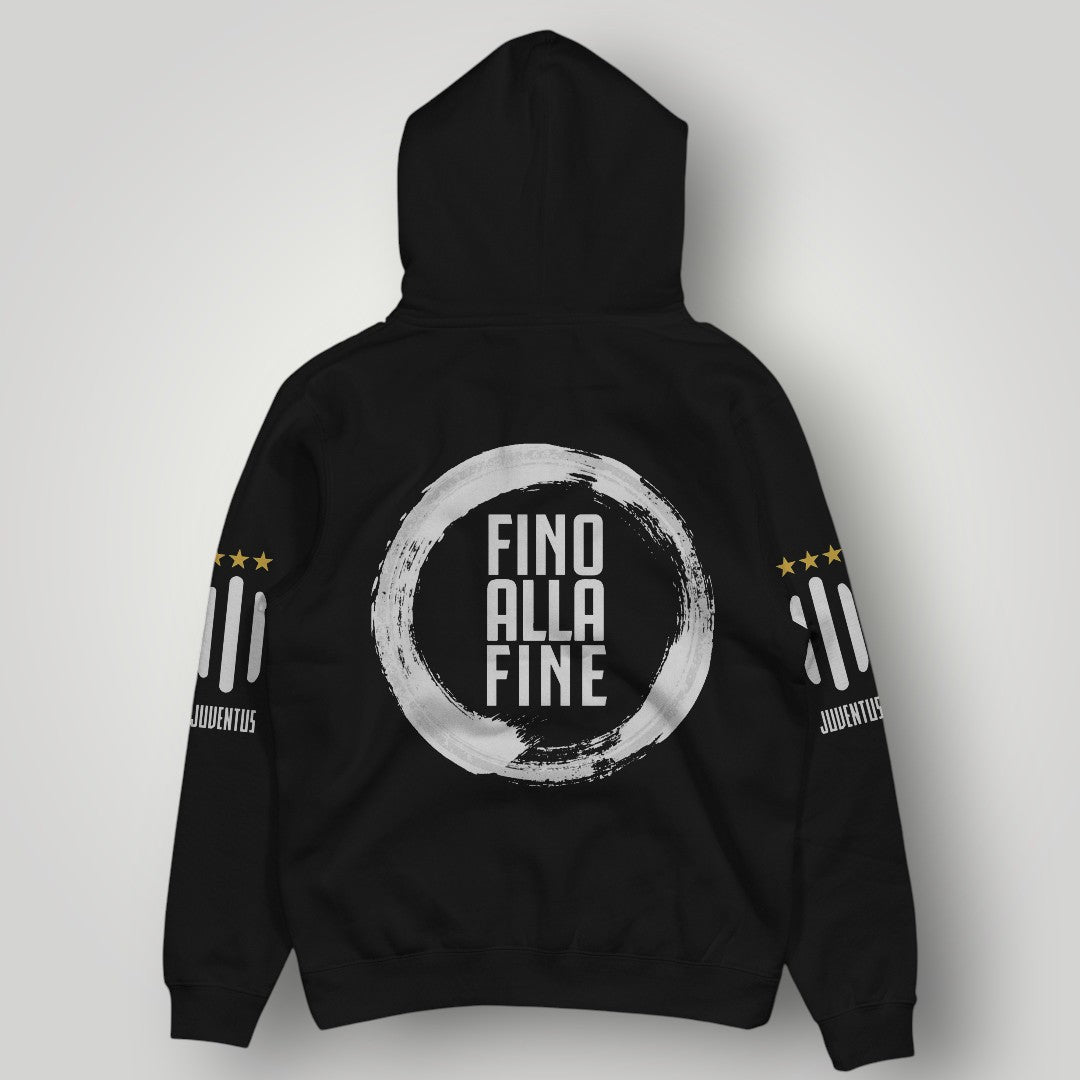 Juventus "Fino Alla Fine" Black Hoodie - Signature Motto & Gold Star Fan Edition