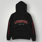 Liverpool F.C. Retro Circle Crest Hoodie - Red Typography & Side Stripe Fan Edition