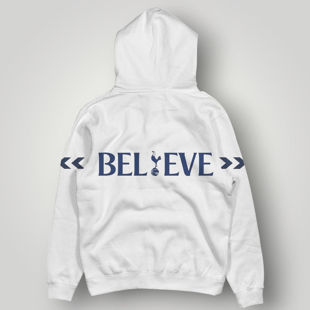 Official-Style Tottenham Hotspur White Hoodie - Classic Spurs Crest & Chevron Sleeve Detail