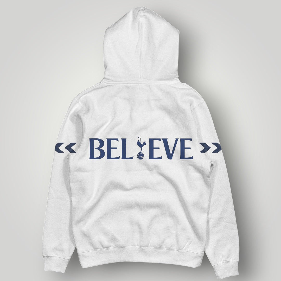 Official-Style Tottenham Hotspur White Hoodie - Classic Spurs Crest & Chevron Sleeve Detail