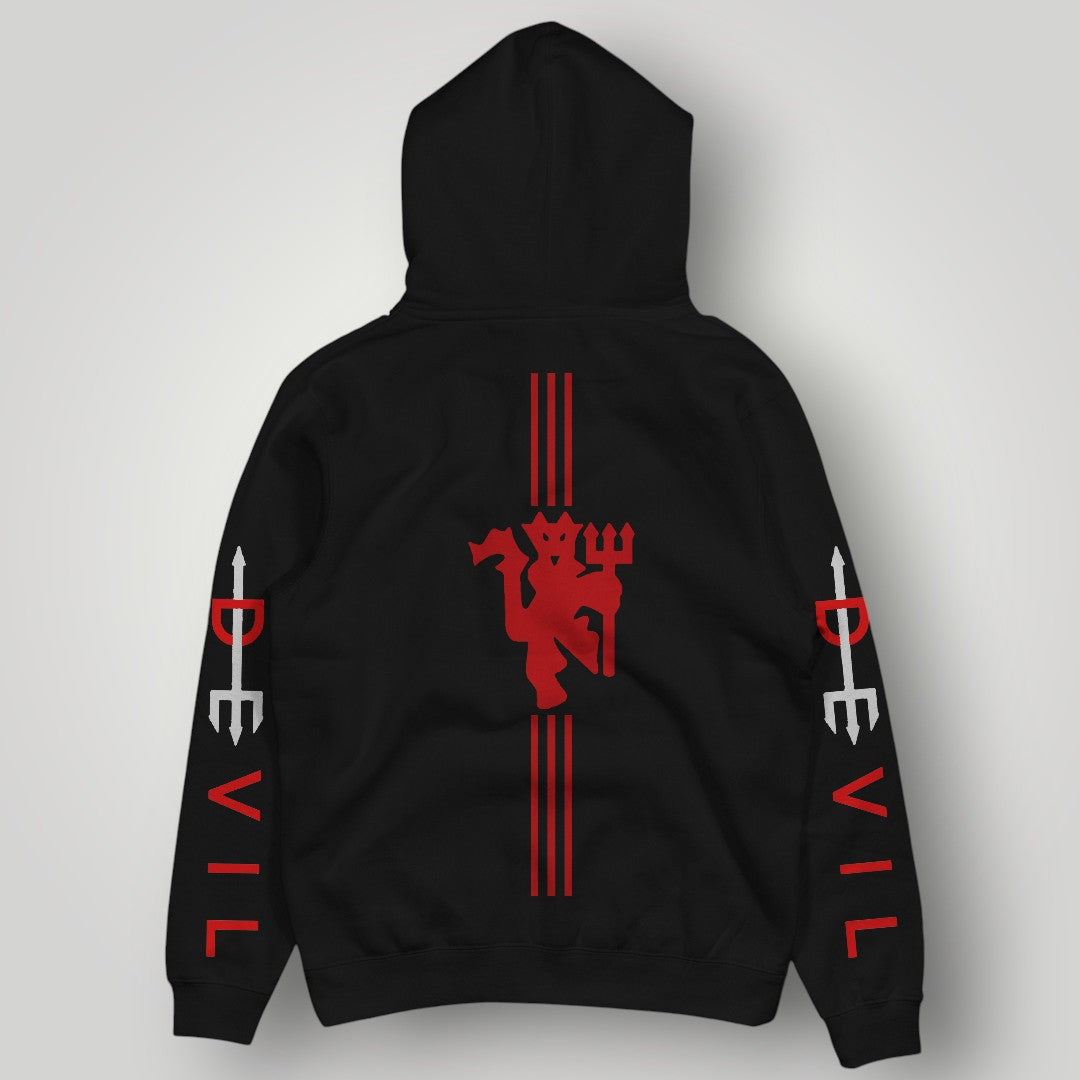 Manchester United "DEVIL" Bold Sleeve Print Hoodie - Black MUFC Trident Graphic Sweatshirt