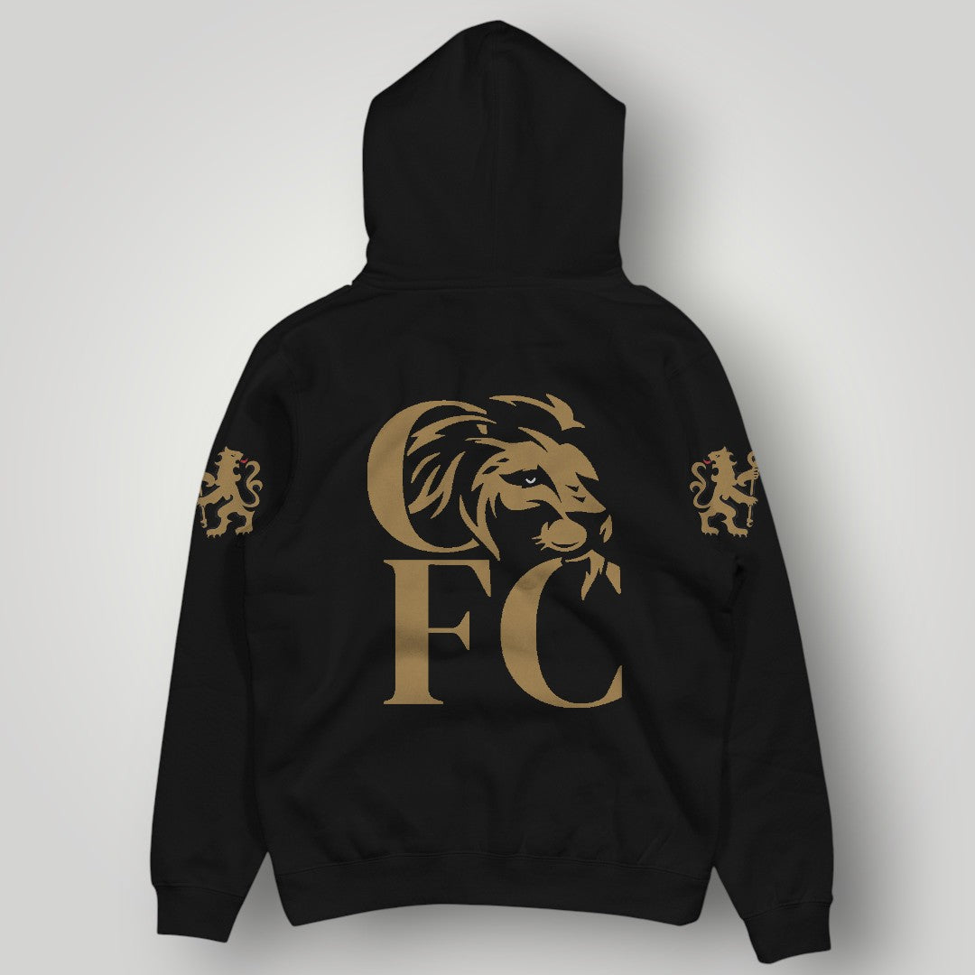 Chelsea FC Gold Heritage Edition Hoodie – Black & Gold Lion Crest Streetwear