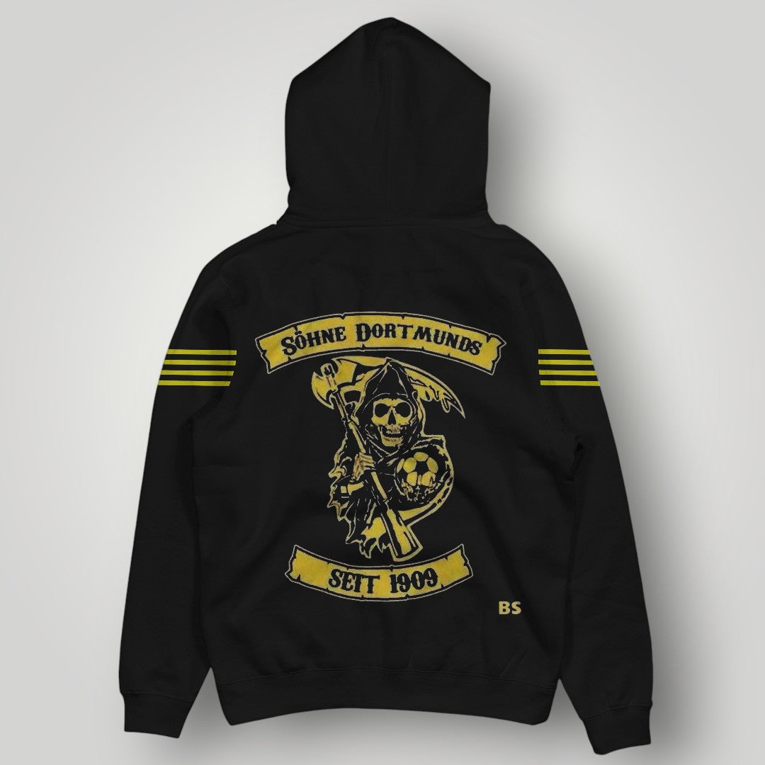 BVB 09 Borussia Dortmund Heritage Hoodie – Black & Yellow Stripe Fan Pullover