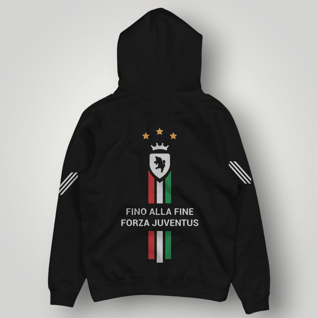 Juventus F.C. Inspired Black Hoodie - Italian Heritage Vertical Stripe Streetwear